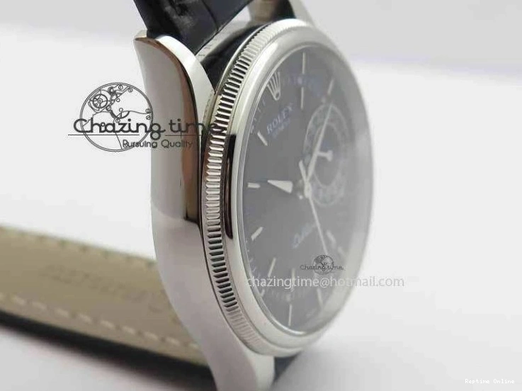 0217 Cellini Date VF Best Edition SS Black Dial Stick Markers On Black Leather Strap A Lightweight 3725